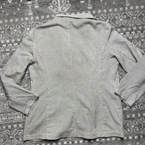 EILEEN FISHER Linen Blend Open Stripe Blazer Jacket Medium Long Sleeve Neutral - Picture 3 of 8